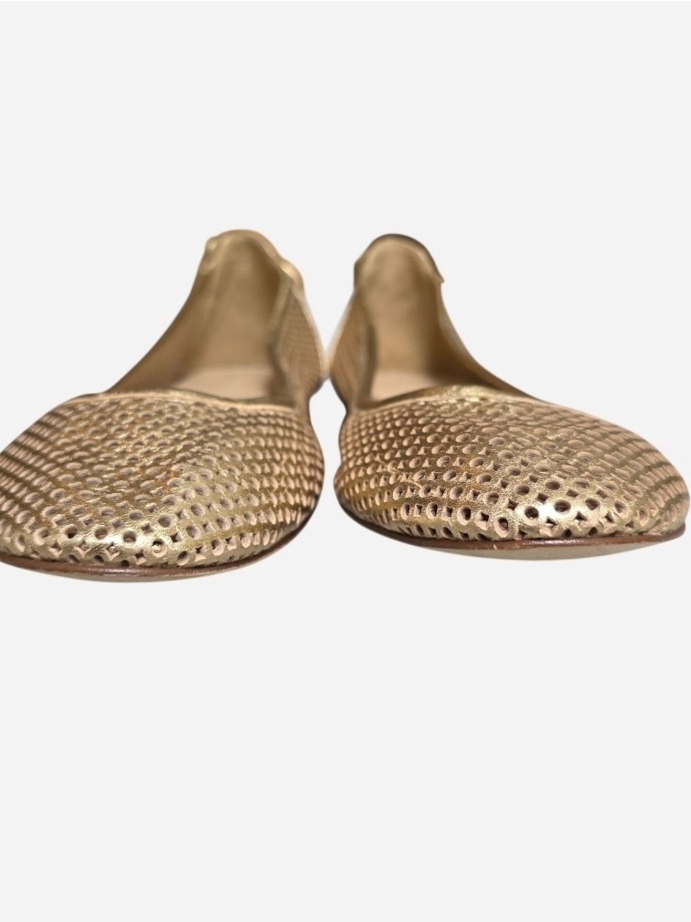 J. Crew Quorra Metallic Gold Leather Perforated Ballet Flats Made In Italy, 8.5 - Picture 7 of 11